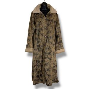 Vintage Rare Andrea Faye Long Coat Faux Leather Fur Trim Bohemian Western Beige